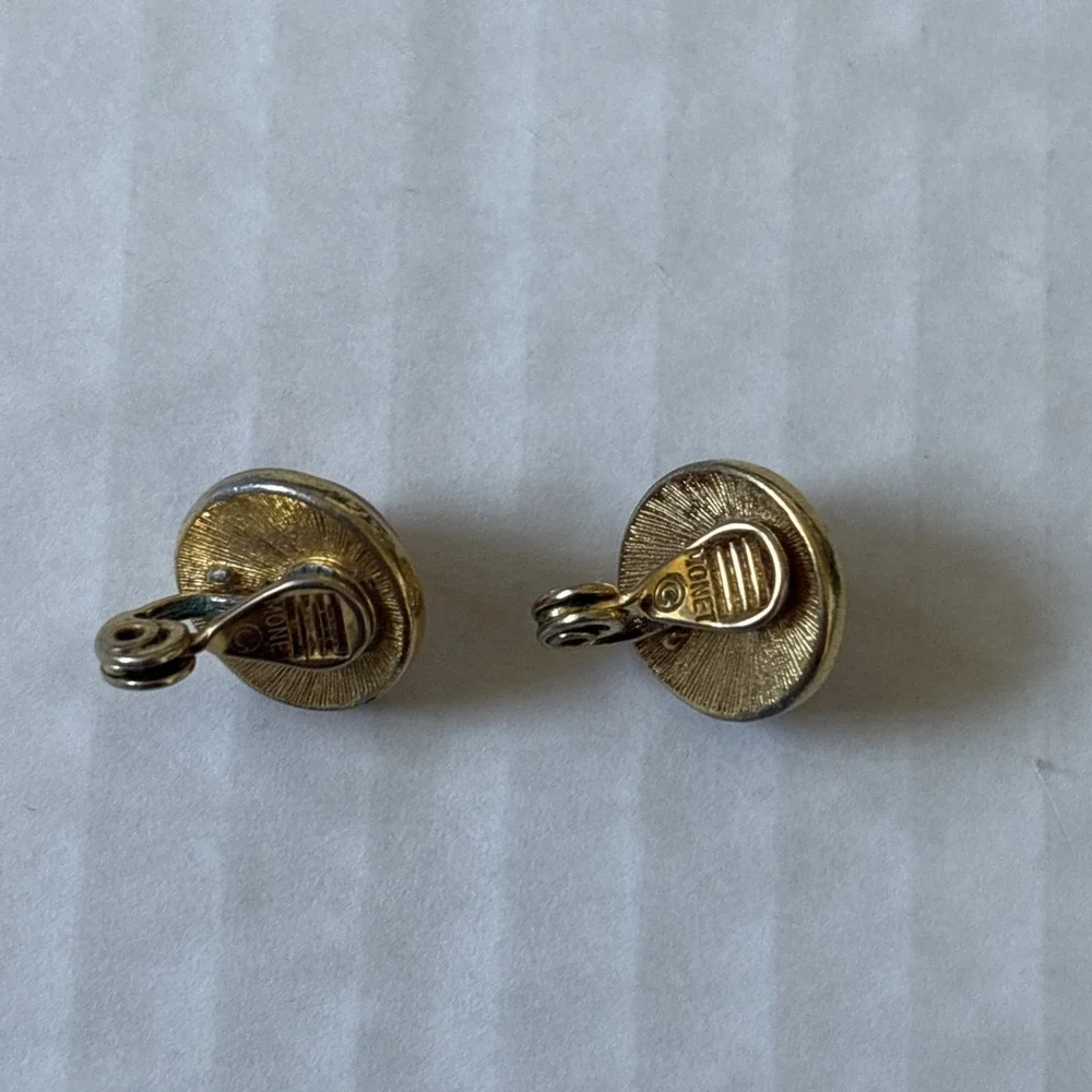 Earrings. Red And Gold Clip on. By Monet. Vintage